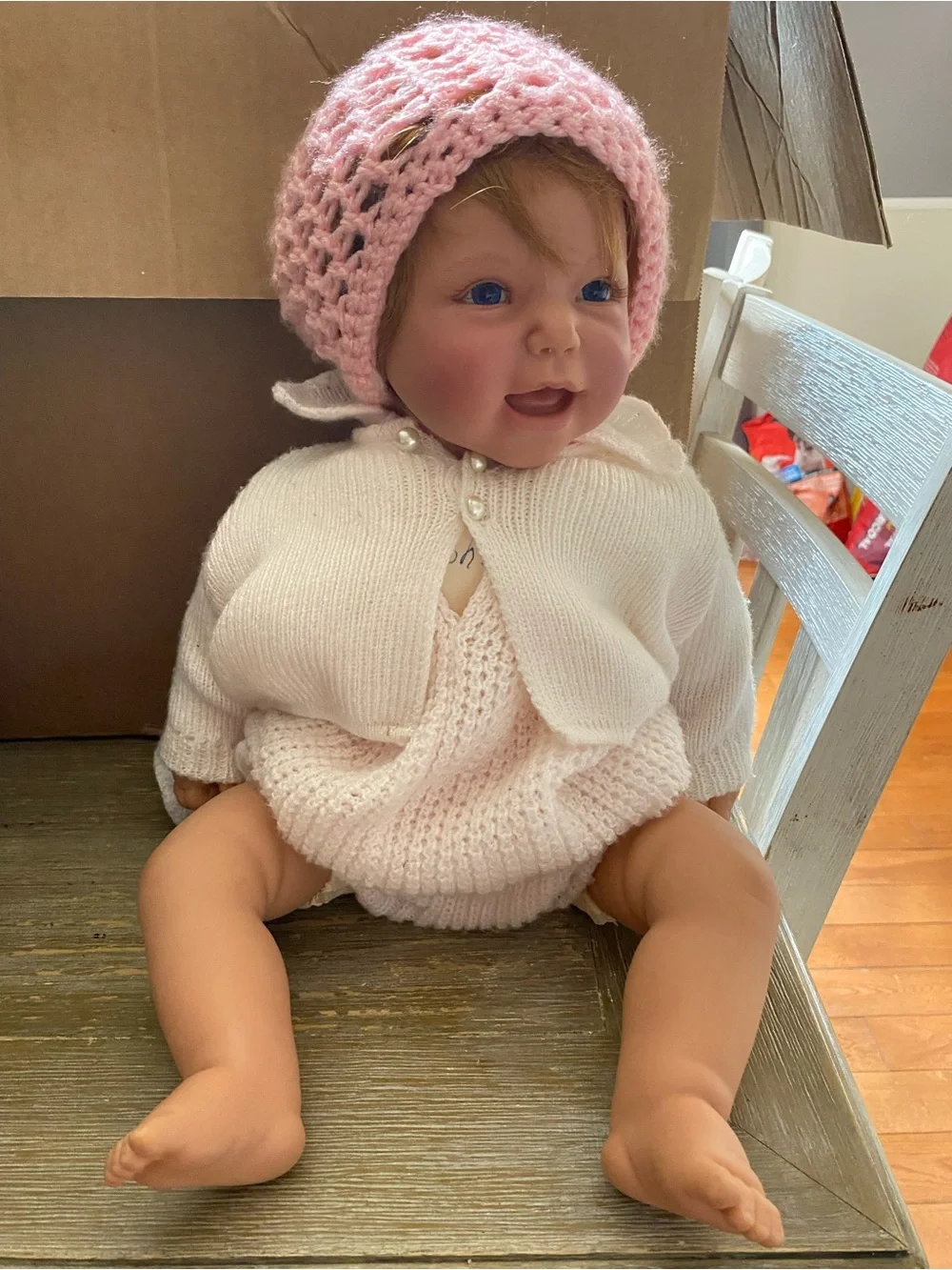 Pink Knit Hat & White Outfit Baby Doll - Classic Plush Baby Doll